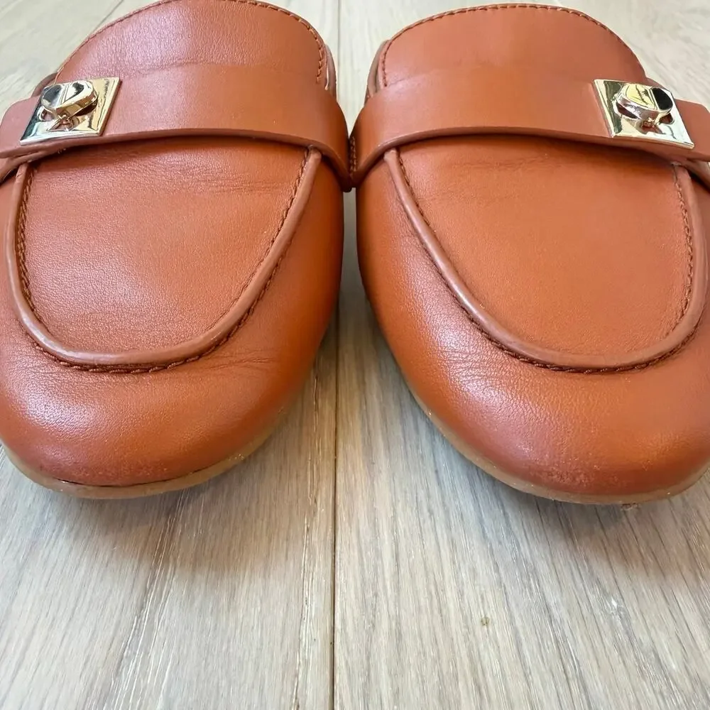 Kate Spade Coda Mules Hot Cider Cognac Brown Leather Gold‑Tone Hardware Size 6